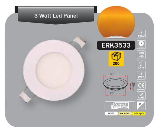 Tek-İş Led Panel Beyaz Kasa 3W Beyaz 