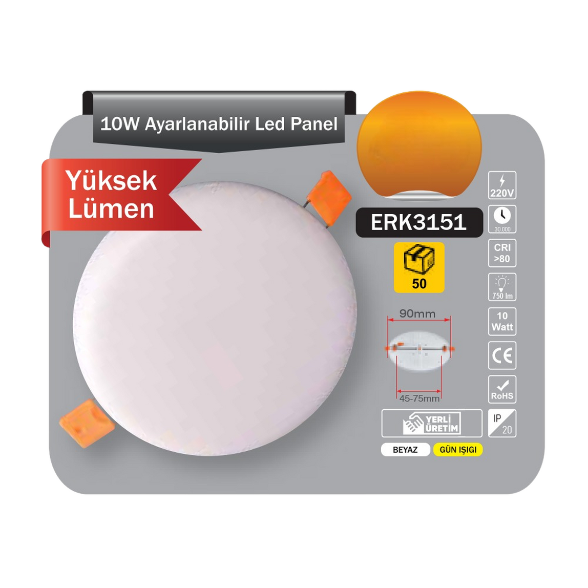    Tek-İş 10 W Günışığı Tekli Sıva Altı Gömme Led Spot 