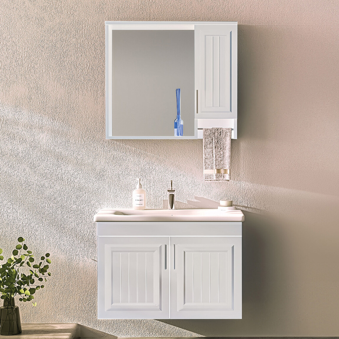    Gold Banyo Aria Aynalı 65 cm Takım Banyo Dolabı Beyaz 