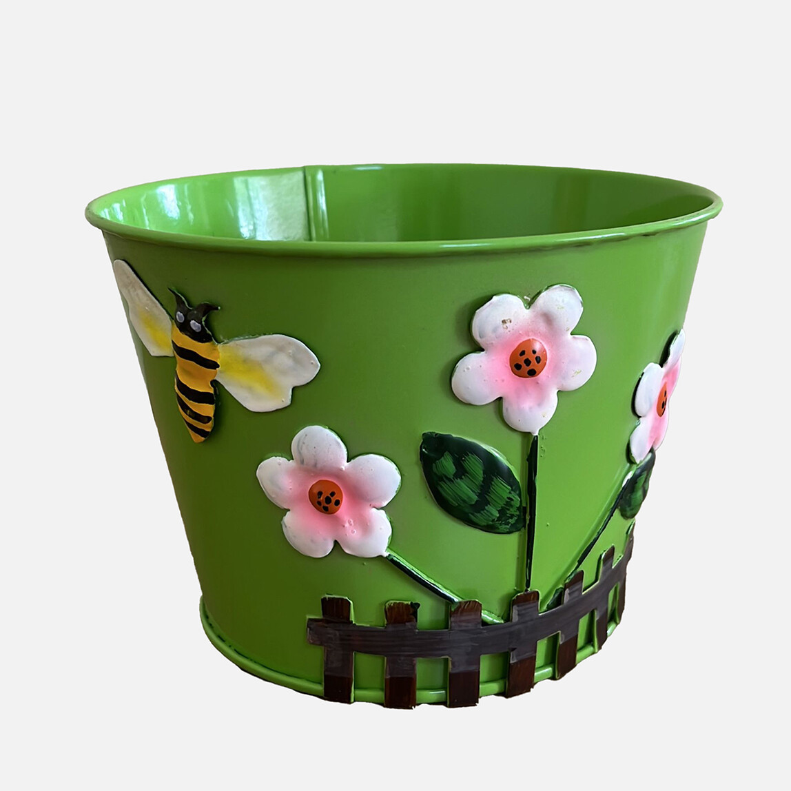    Çiçekli Metal Saksı 15 cm 