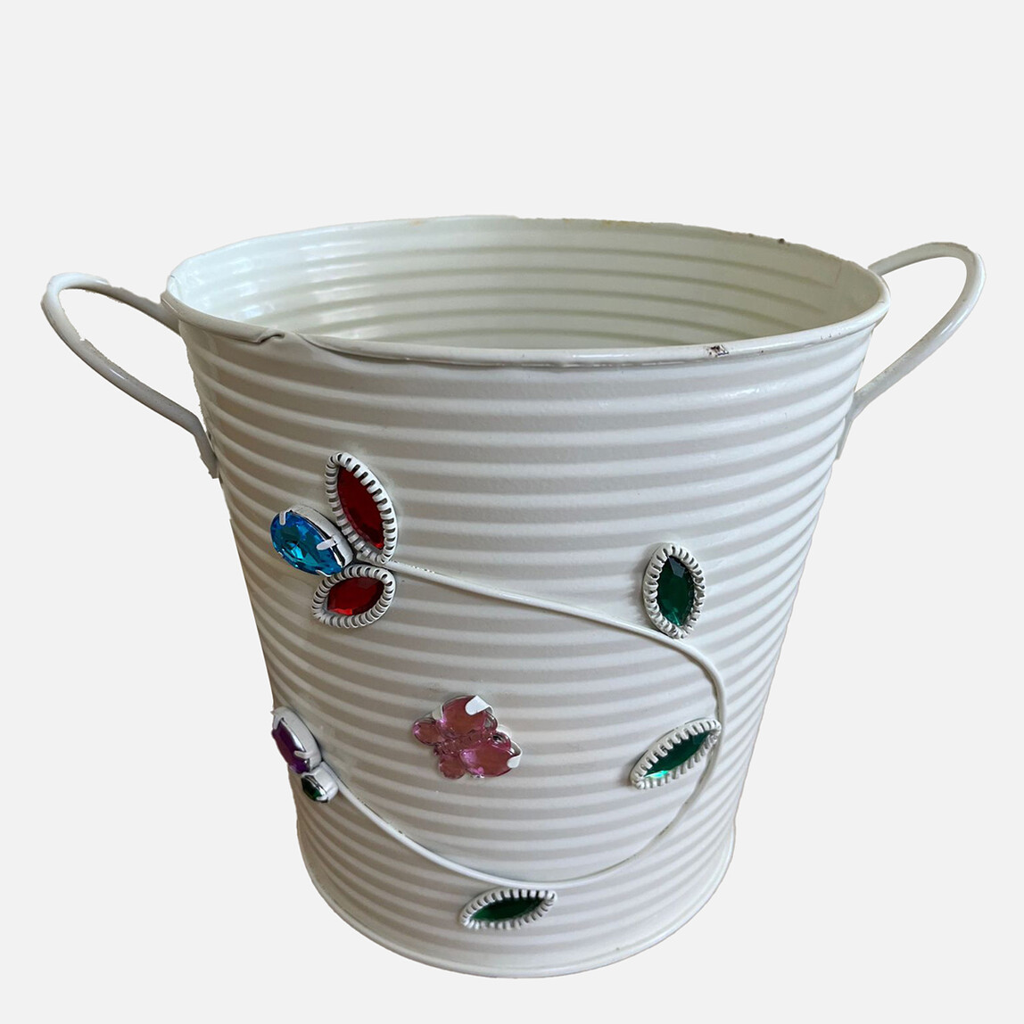    Taşlı Metal Saksı 15 cm 