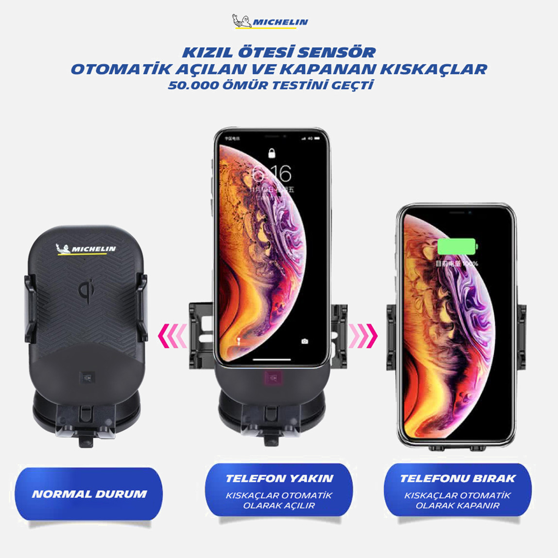 Michelin MC33368 Wireless Telefon Şarj Cihazı ve Dokunmatik Akıllı Telefon Tutucu_8