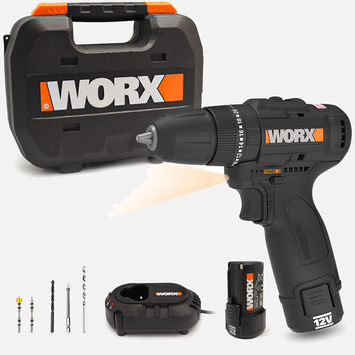 Worx WX121 12Volt/2.0Ah Li-ion Çift Akülü Kömürsüz Profesyonel Şarjlı Darbeli Matkap (5 Parça Aksesuarlı)_0