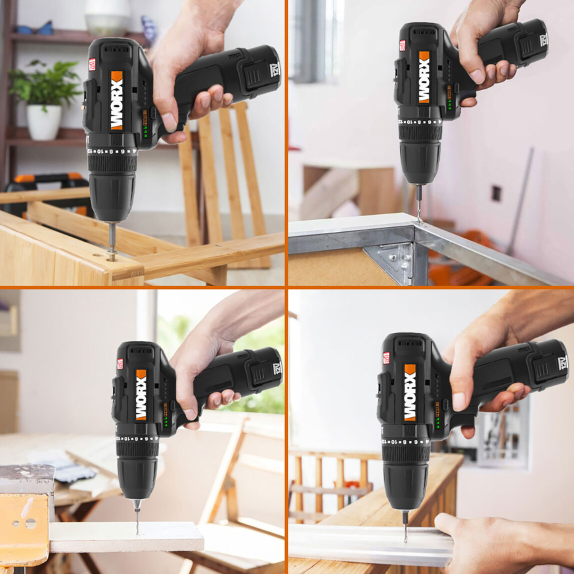 Worx WX121 12Volt/2.0Ah Li-ion Çift Akülü Kömürsüz Profesyonel Şarjlı Darbeli Matkap (5 Parça Aksesuarlı)_2