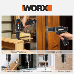 Worx WX121 12Volt/2.0Ah Li-ion Çift Akülü Kömürsüz Profesyonel Şarjlı Darbeli Matkap (5 Parça Aksesuarlı)_8