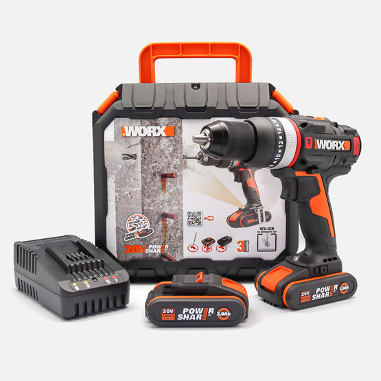 Worx WX-JCR 20Volt/2.0Ah Li-ion Çift Akülü Kömürsüz Profesyonel Darbeli Şarjlı Matkap 