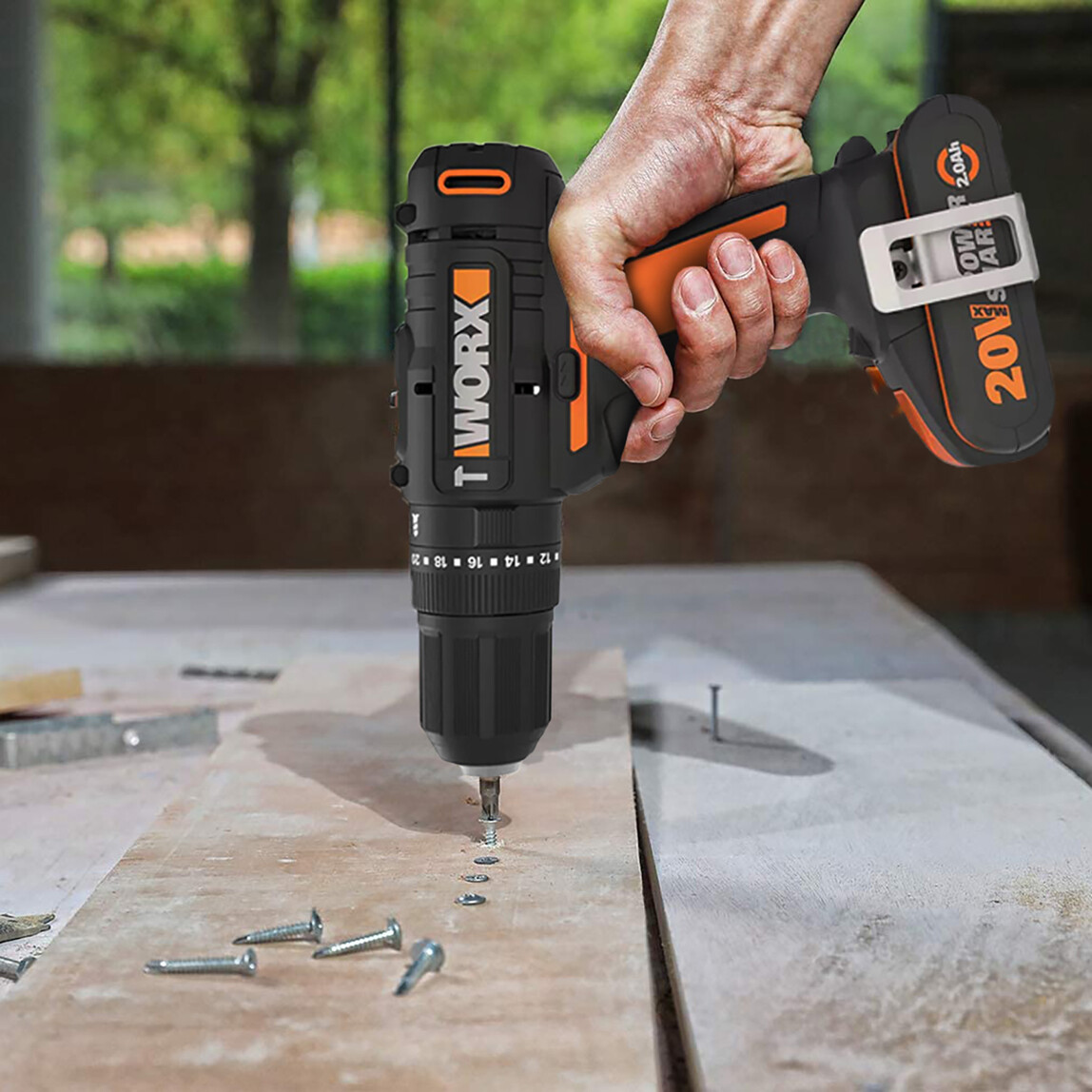    Worx WX370 20Volt/2Ah. Li-ion Çift Akülü Profesyonel Şarjlı Darbeli Matkap + 30 Parça Aksesuar Seti  