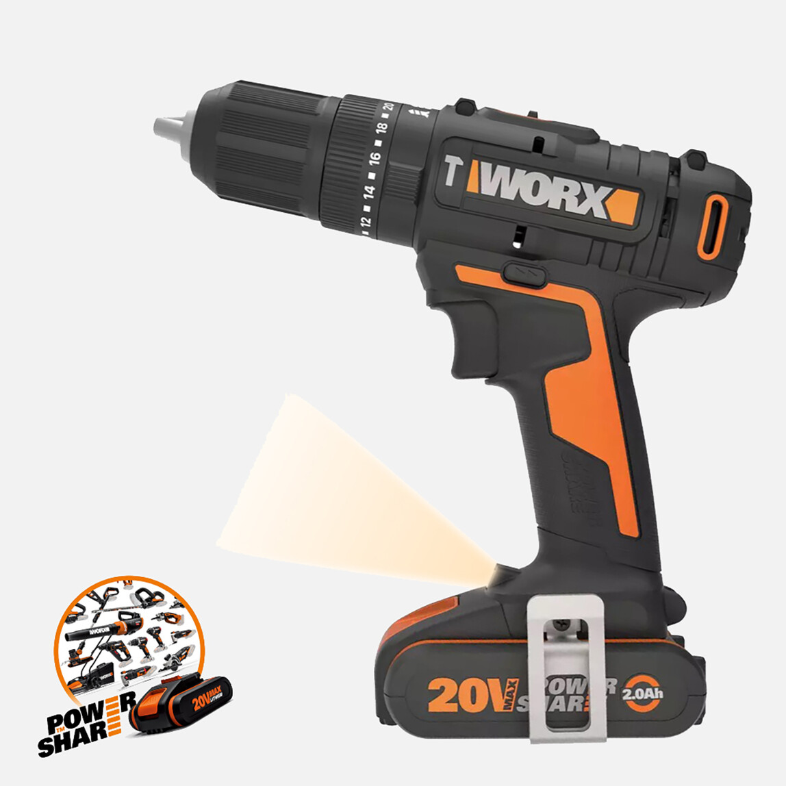    Worx WX370 20Volt/2Ah. Li-ion Çift Akülü Profesyonel Şarjlı Darbeli Matkap + 30 Parça Aksesuar Seti  