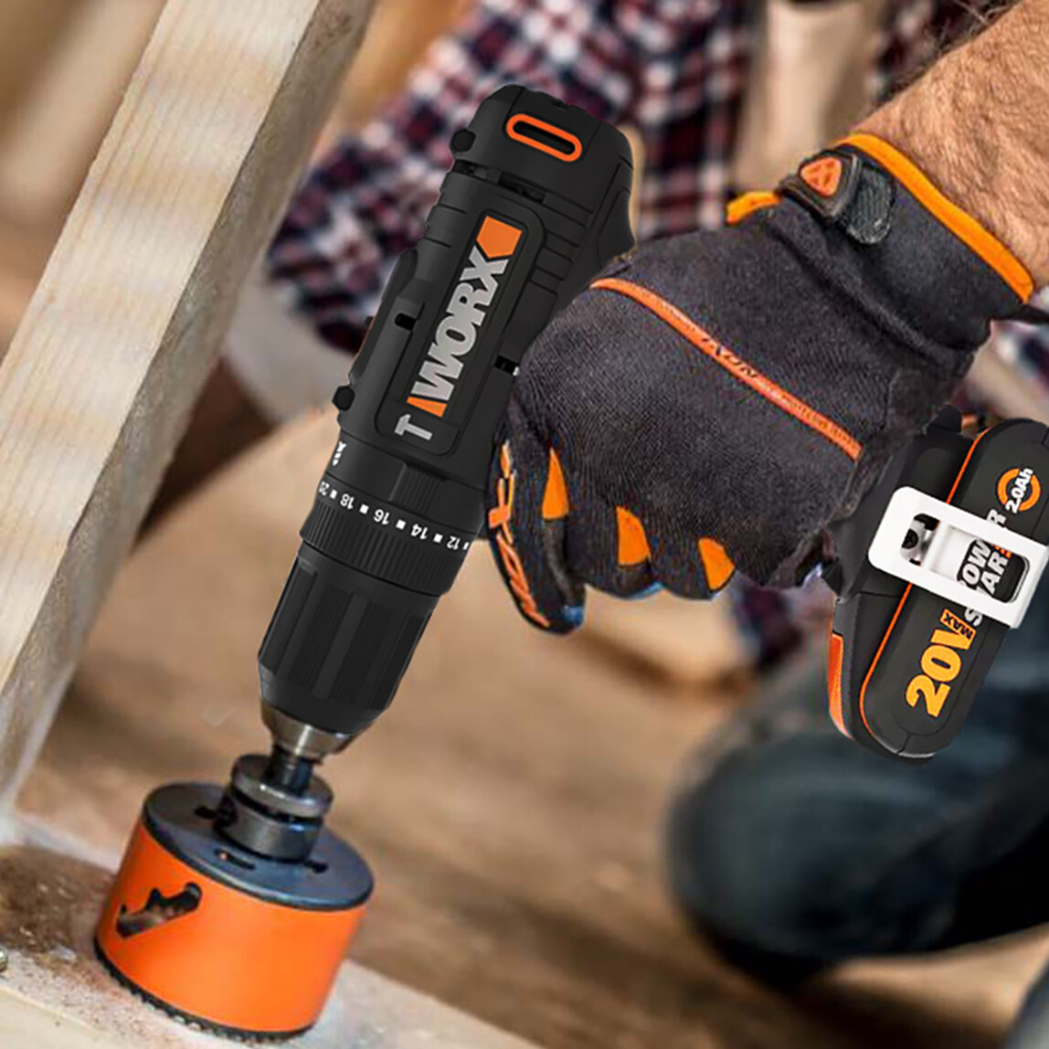    Worx WX370 20Volt/2Ah. Li-ion Çift Akülü Profesyonel Şarjlı Darbeli Matkap + 30 Parça Aksesuar Seti  