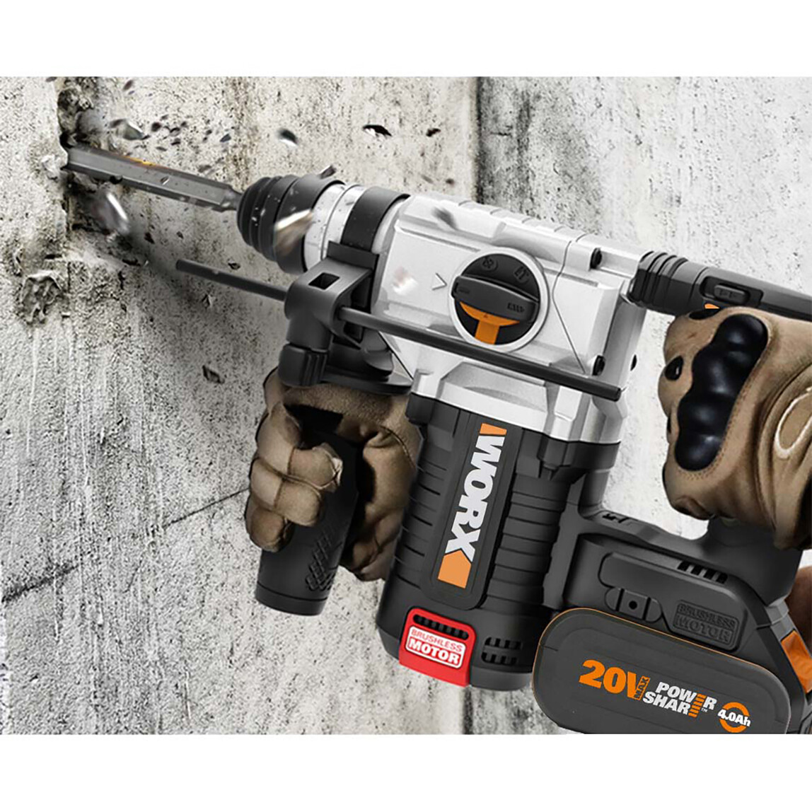 Worx WX380.9 20Volt 2.2J Profesyonel SDS-Plus Pnömatik Kırıcı/Delici (Akü Dahil Değildir)_3