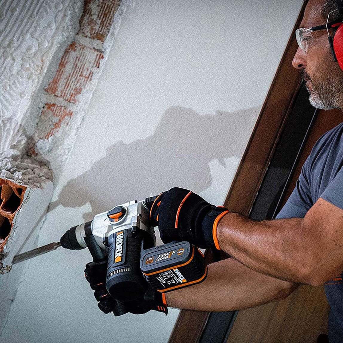    WORX WX380.9 20Volt 2.2J Profesyonel SDS-Plus Pnömatik Kırıcı/Delici(Akü ve Şarj Cihazı Dahil Değildir.) 