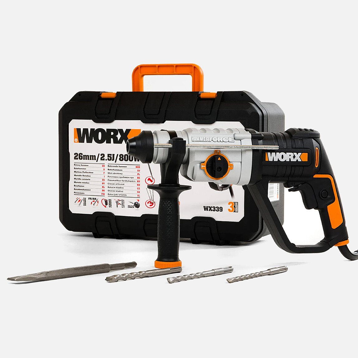    Worx WX339 800Watt 2.5J Profesyonel SDS-Plus Kırıcı/Delici + 4 Adet Uç  