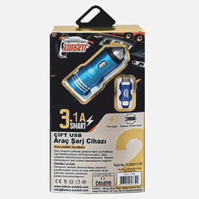 Auto Araç Şarjı Metal 2 Usb 3,1 Amper Mikro Iphone