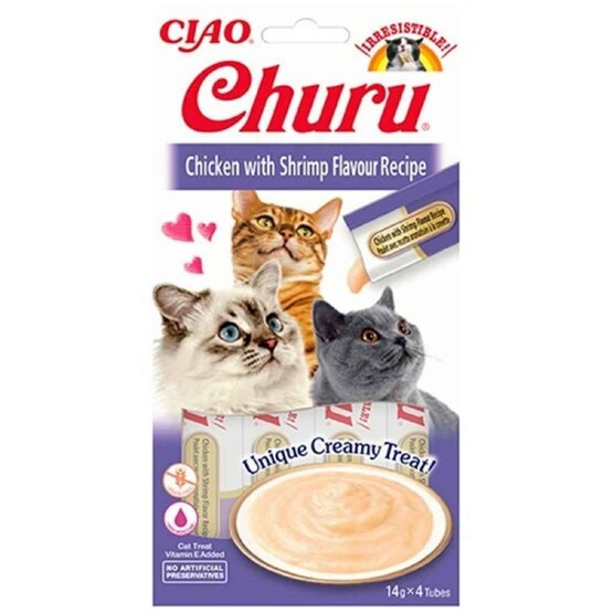 Ciao Churu Cream Tavuklu ve Karidesli Kedi Ödül Kreması 4x14gr