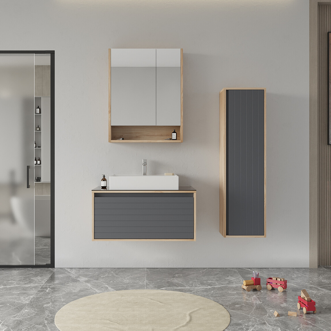    Bonitobagno Prato 80 cm Banyo Dolabı Alt Modül Antrasit 