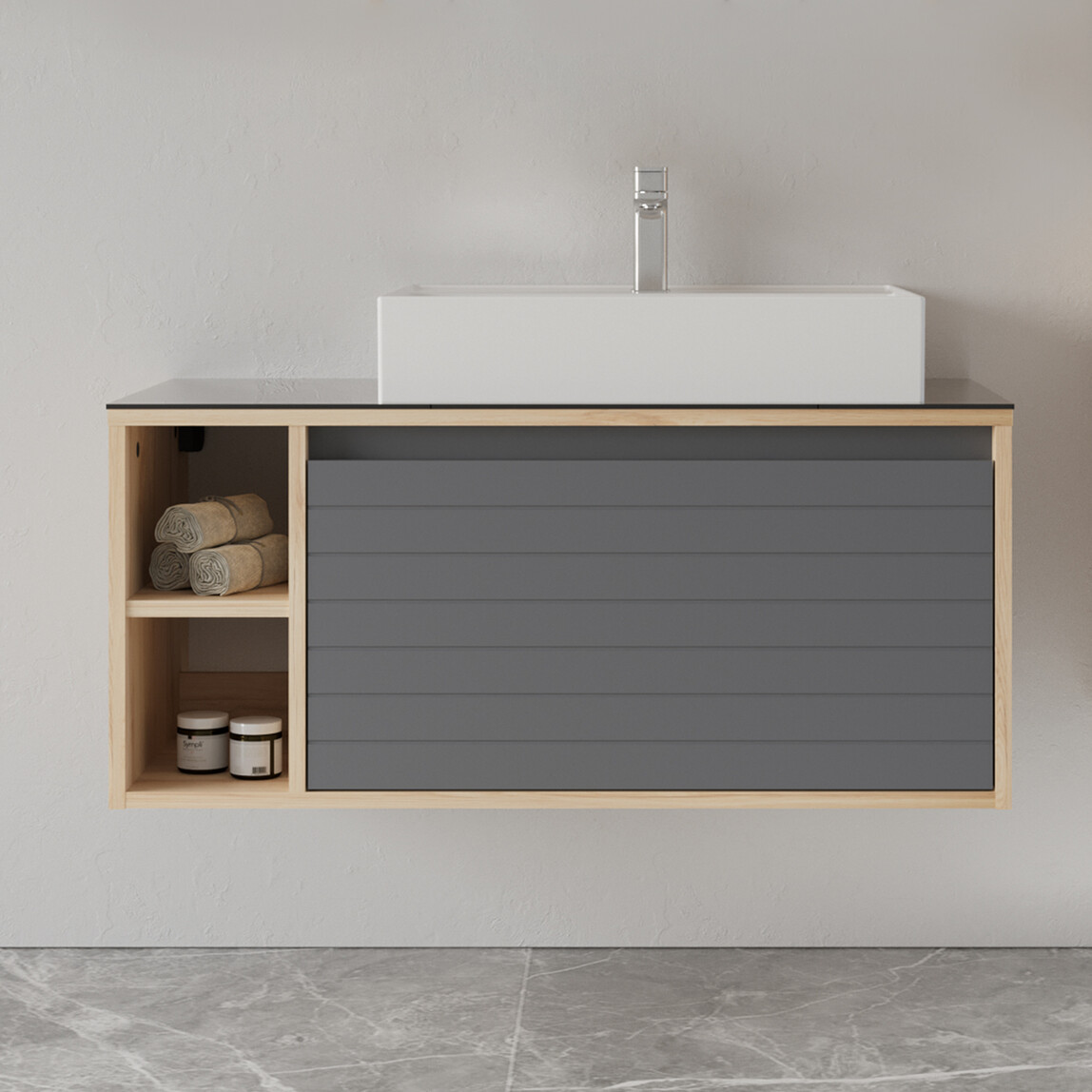    Bonitobagno Prato 100 cm Banyo Dolabı Alt Modül Antrasit 