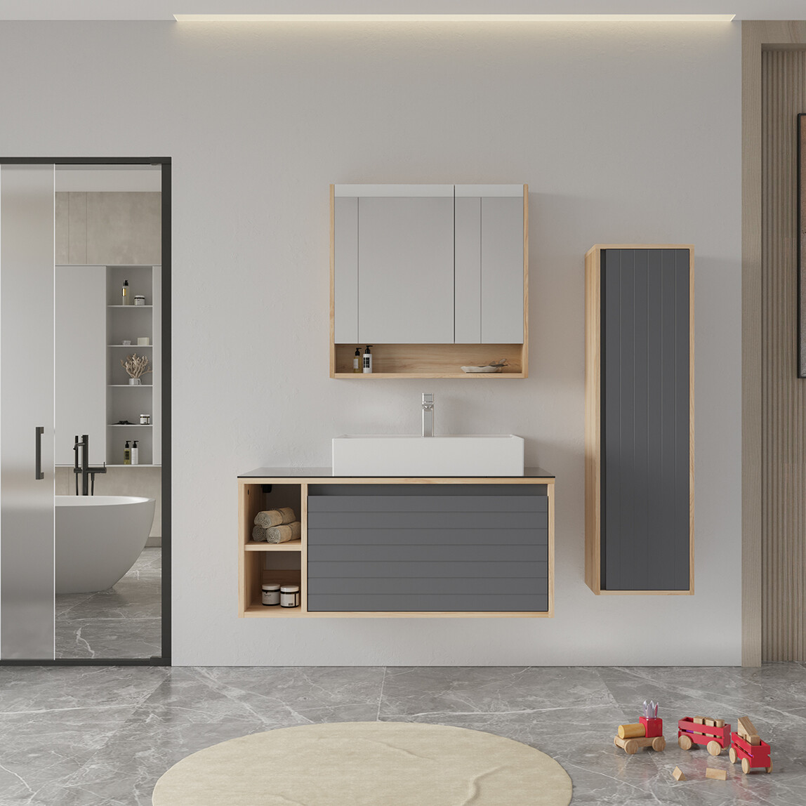    Bonitobagno Prato 100 cm Banyo Dolabı Alt Modül Antrasit 