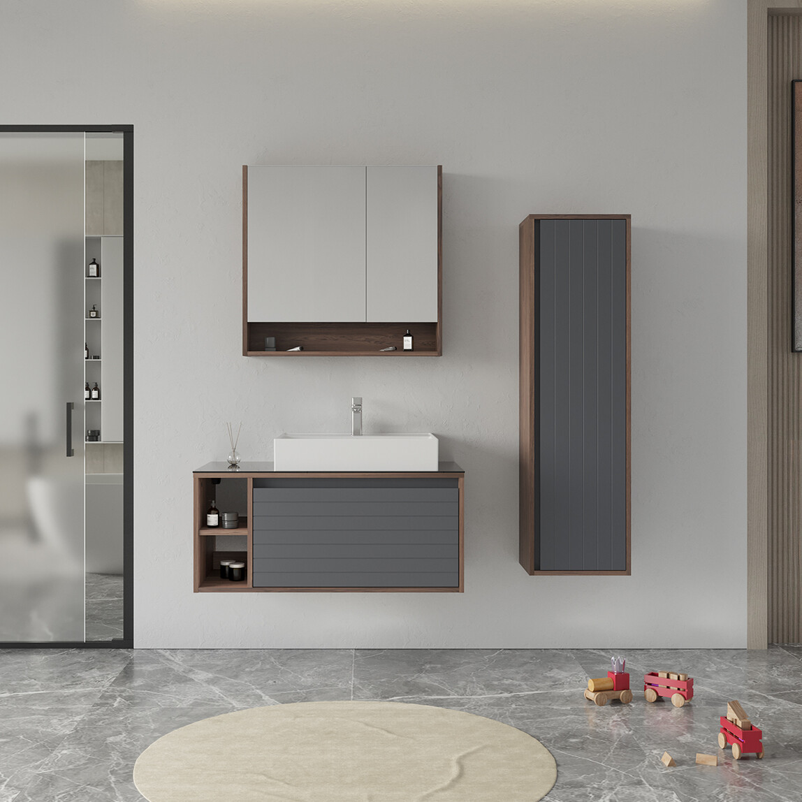    Bonitobagno Prato 100 cm Banyo Dolabı Alt Modül Antrasit 