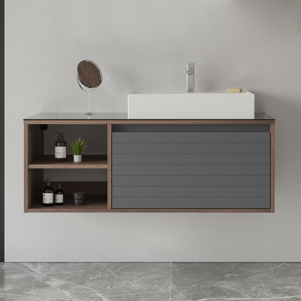    Bonitobagno Prato 120 cm Banyo Dolabı Alt Modül Antrasit 