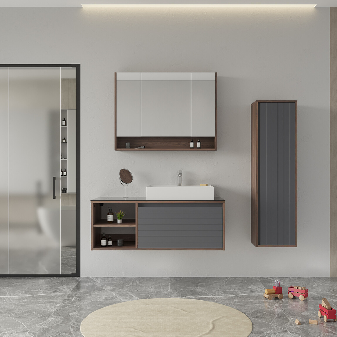    Bonitobagno Prato 120 cm Banyo Dolabı Alt Modül Antrasit 