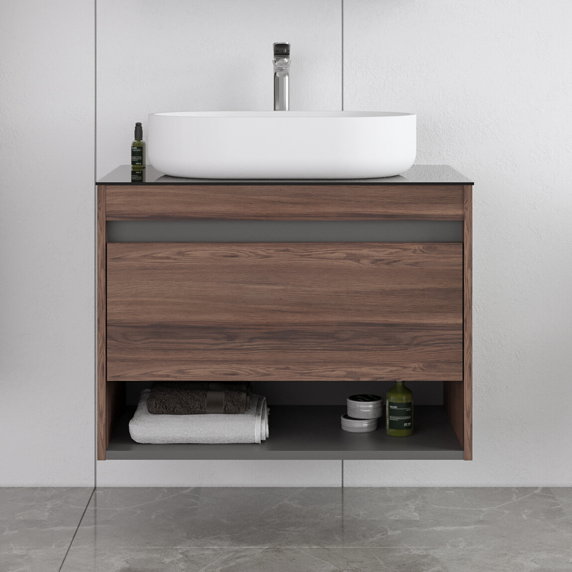   Bonitobagno Alberi Navaro 70 cm Banyo Dolabı Alt Modül Ceviz 