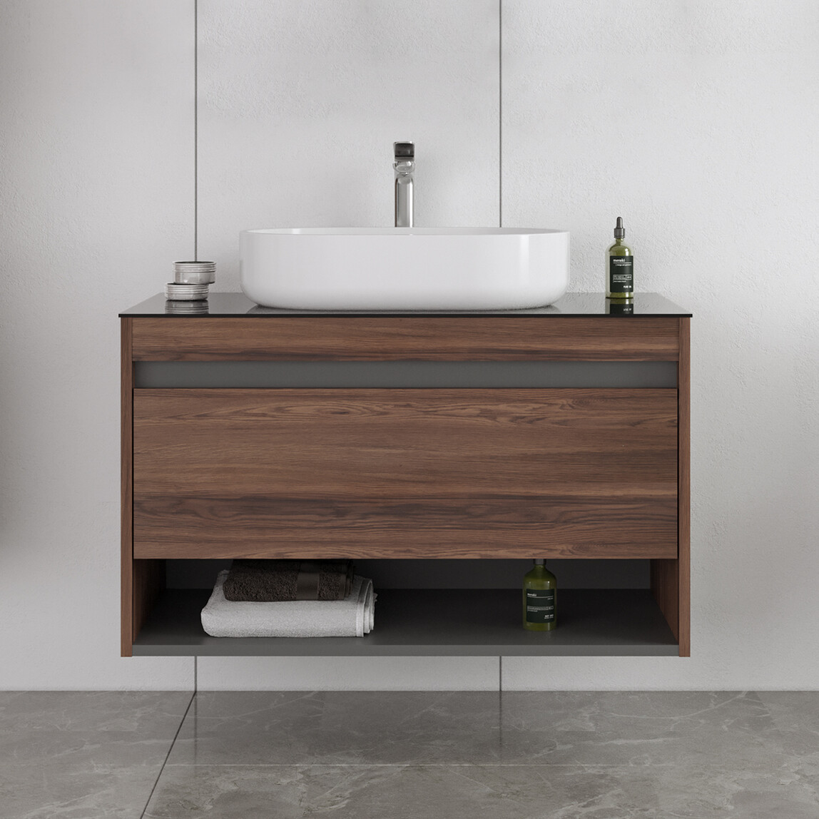    Bonitobagno Alberi Navaro 90 cm Banyo Dolabı Alt Modül Ceviz 