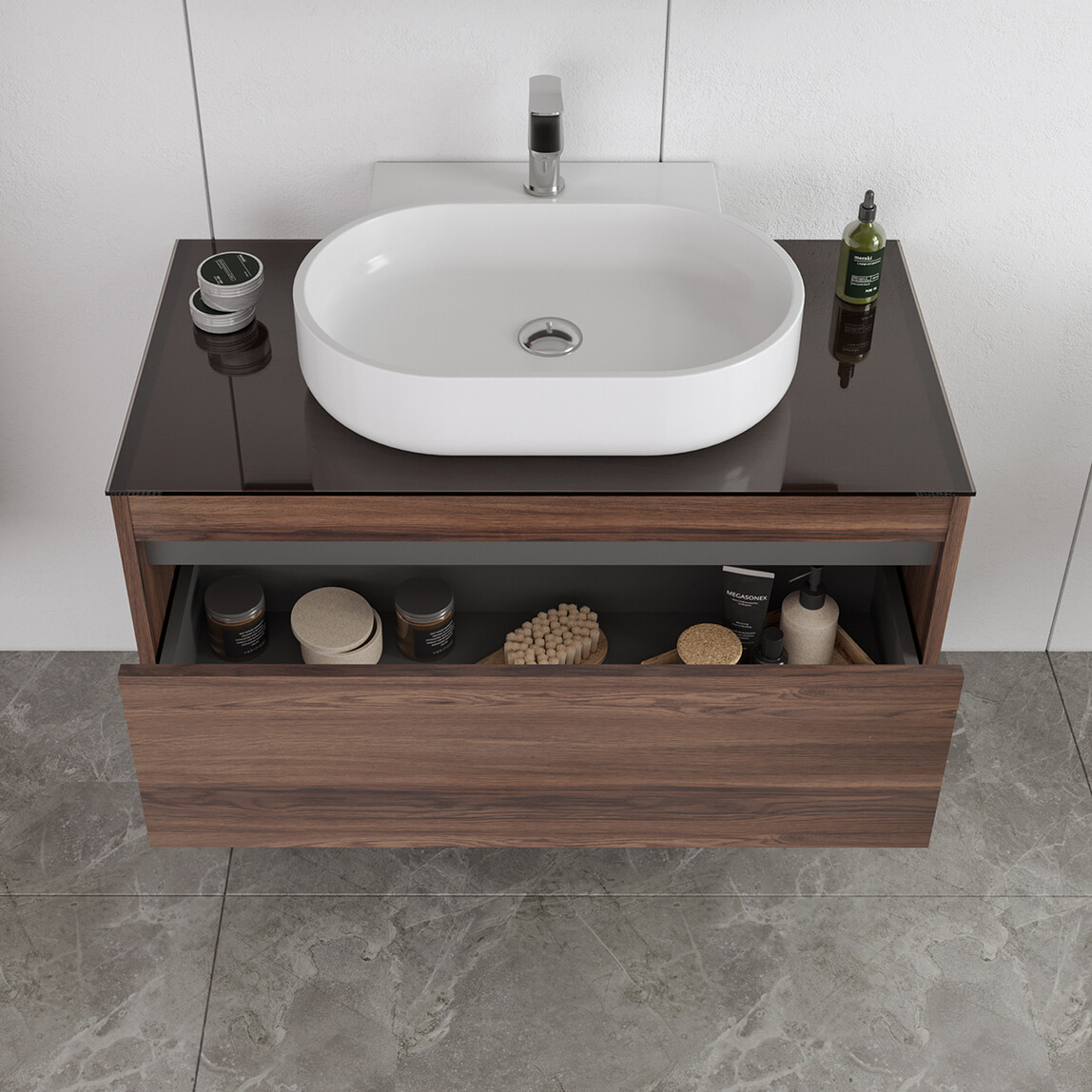    Bonitobagno Alberi Navaro 90 cm Banyo Dolabı Alt Modül Ceviz 