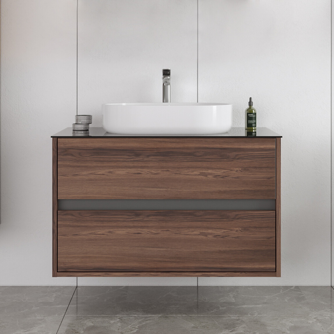    Bonitobagno Alberi Navaro 90 cm Banyo Dolabı Alt Modül Ceviz 