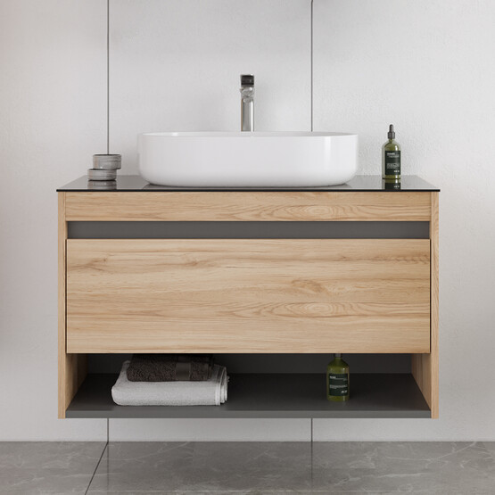 Bonitobagno Alberi Legnano 90 cm Banyo Dolabı Alt Modül Açık Ceviz