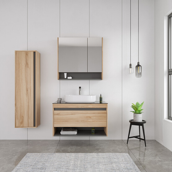 Bonitobagno Alberi Legnano 90 cm Banyo Dolabı Alt Modül Açık Ceviz