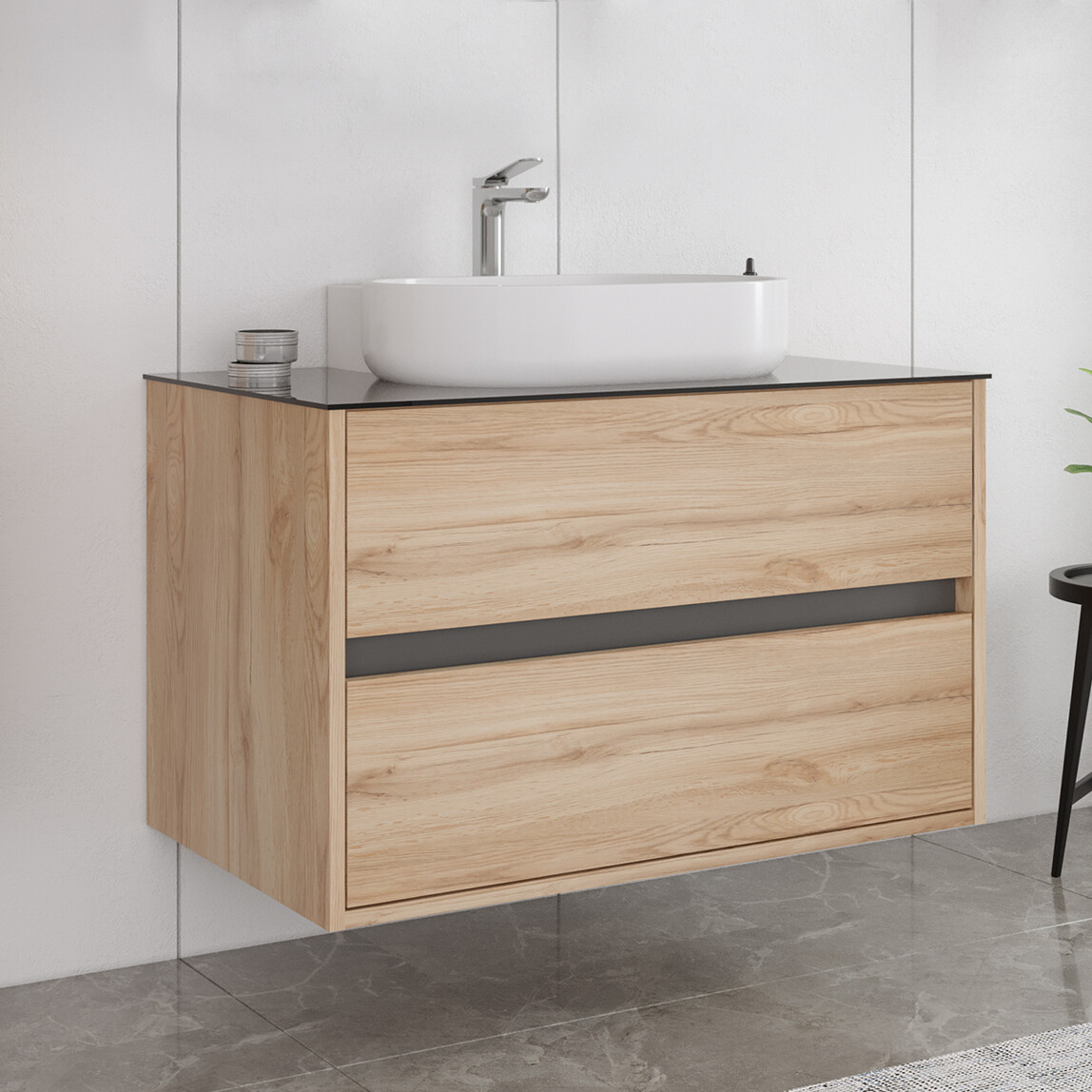    Bonitobagno Alberi Legnano 90 cm Banyo Dolabı Alt Modül Açık Ceviz 