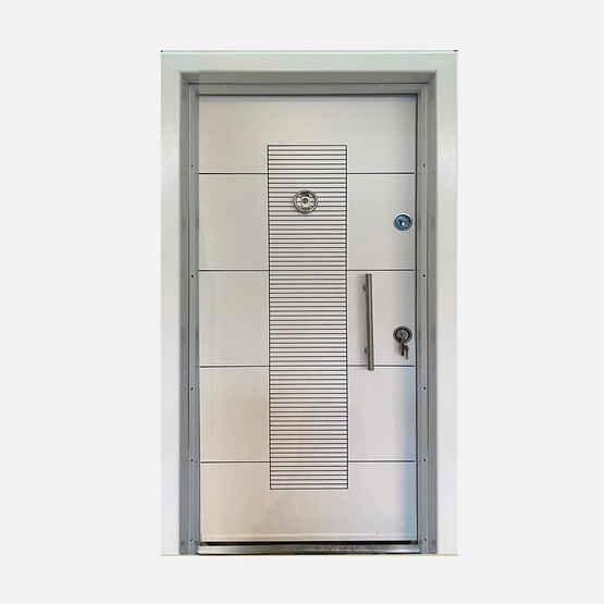 Özkayhan KY636 Rustik Panel Çelik Kapı Beyaz Sağ 14-22cm Kasa
