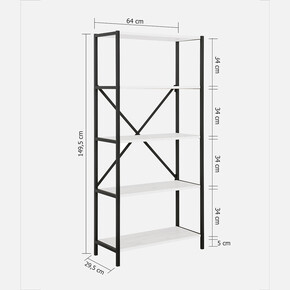 Quick Furni 5 Katlı Metal Ayaklı Kitaplık Beyaz_4