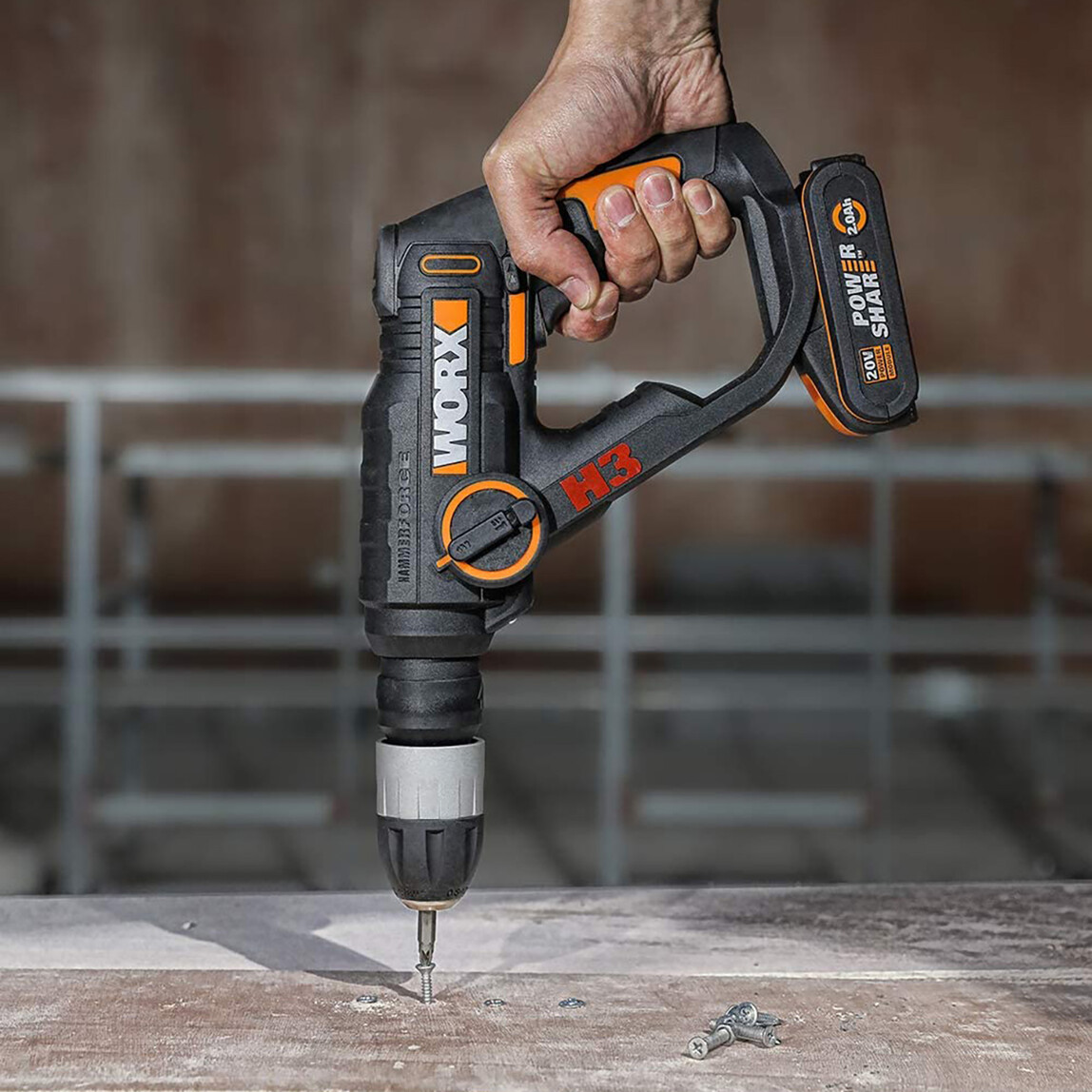    Worx WX390.9 20Volt 1.2J Profesyonel SDS-Plus Pnömatik Şarjlı Matkap + 8 Adet Uç + Mandren (Akü Dahil Değildir)  