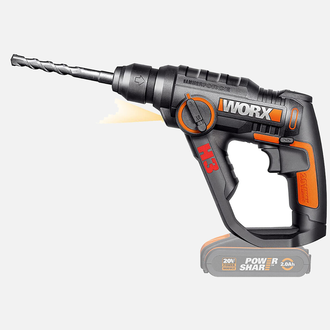    Worx WX390.9 20Volt 1.2J Profesyonel SDS-Plus Pnömatik Şarjlı Matkap + 8 Adet Uç + Mandren (Akü Dahil Değildir)  