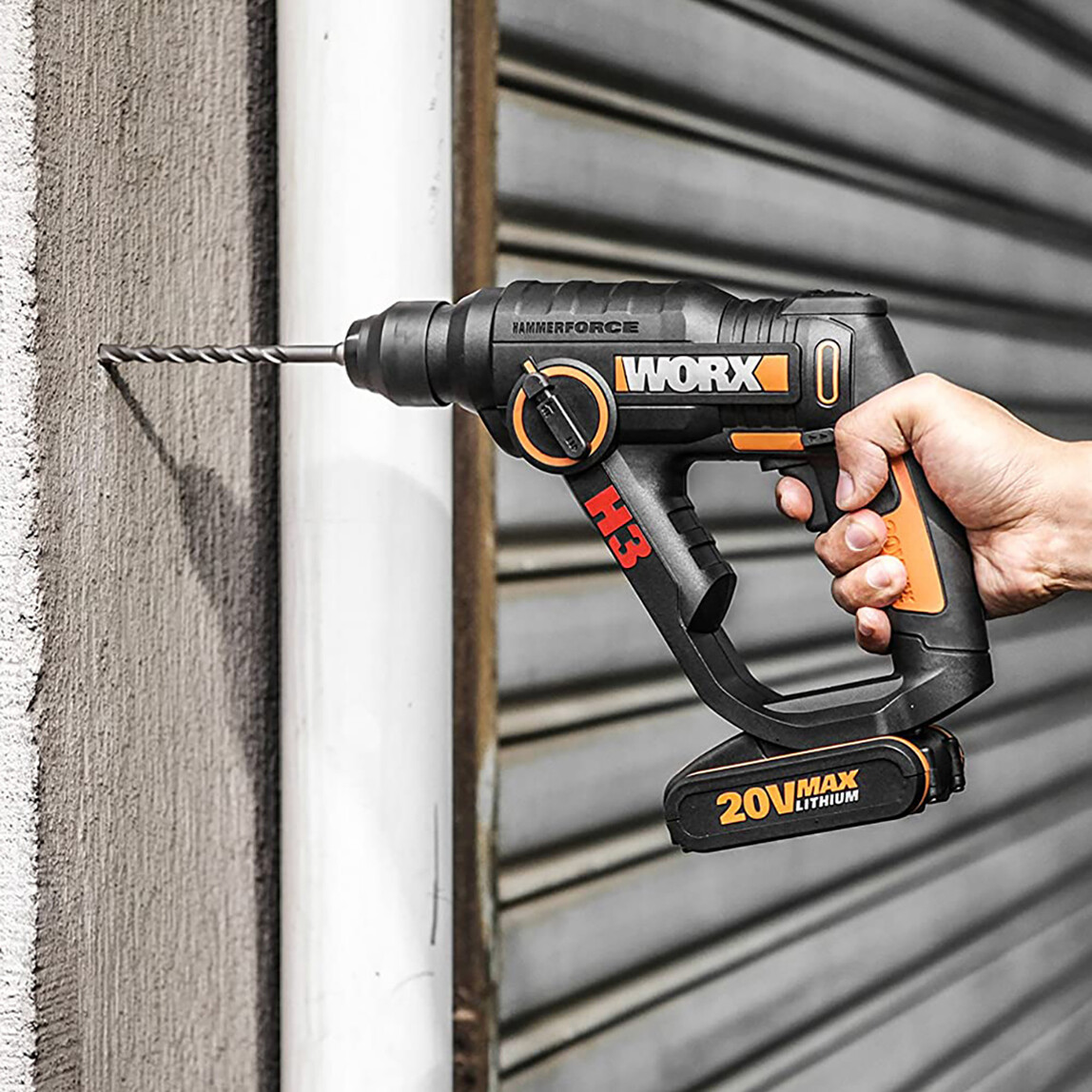    Worx WX390.9 20Volt 1.2J Profesyonel SDS-Plus Pnömatik Şarjlı Matkap + 8 Adet Uç + Mandren (Akü Dahil Değildir)  