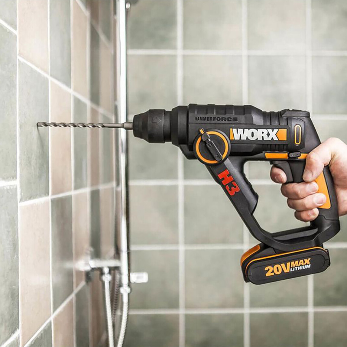    Worx WX390.9 20Volt 1.2J Profesyonel SDS-Plus Pnömatik Şarjlı Matkap + 8 Adet Uç + Mandren (Akü Dahil Değildir)  