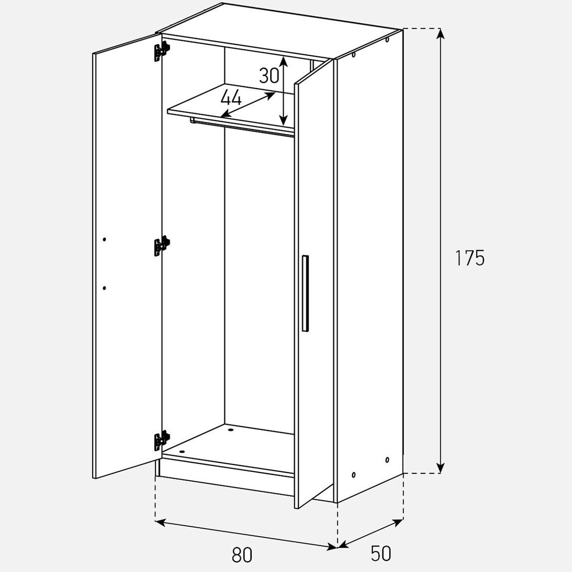    Sonorous 175x80x50 Gardırop 2 Kapaklı Meşe  