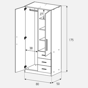 Sonorous 175x80x50 3 Raflı 3 Çekmeceli Gardırop_4