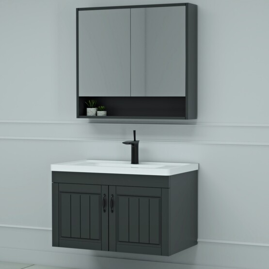 Malin Aynalı 85 cm Takım Banyo Dolabı Antrasit