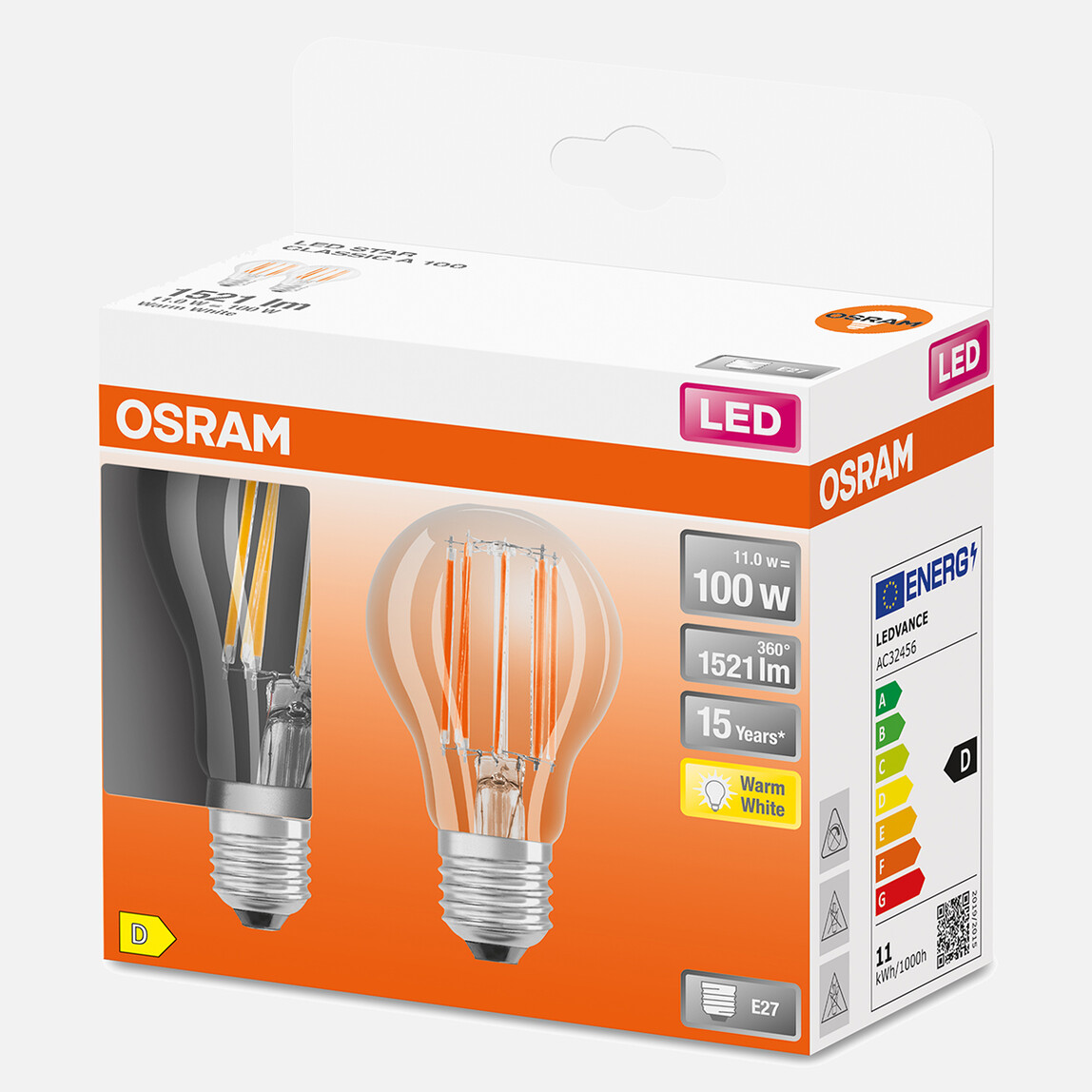    Osram SCLA100 11W/827 230V FIL E27 2'li Led Ampul  