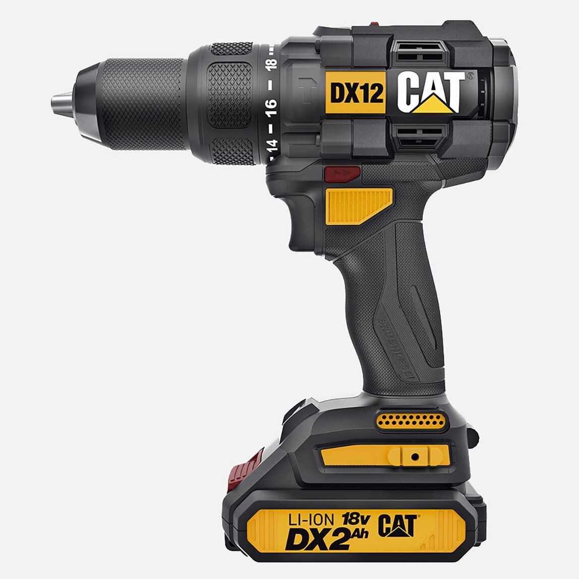    CAT DX12SET 18Volt/2.0Ah Li-ion Çift Akülü Kömürsüz Profesyonel Şarjlı Darbeli Matkap - DA01903 201 Parça Delme/Vidalama Uç Seti  