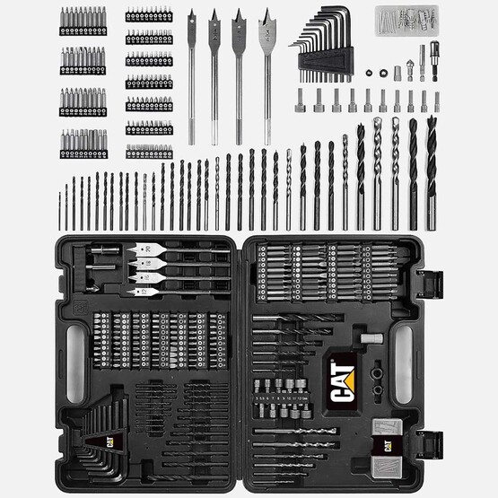 CAT DX12SET 18Volt/2.0Ah Li-ion Çift Akülü Kömürsüz Profesyonel Şarjlı Darbeli Matkap - DA01903 201 Parça Delme/Vidalama Uç Seti 