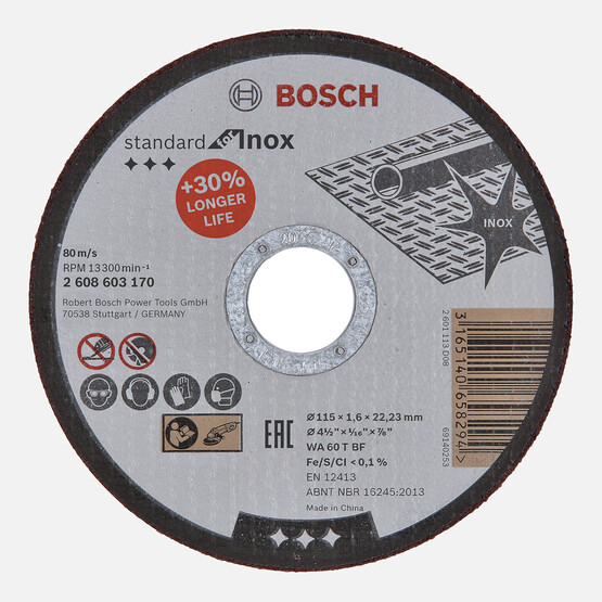 Bosch 115x1,6 mm Standard Seri Düz Inox (Paslanmaz Çelik) Kesme Diski (Taş)