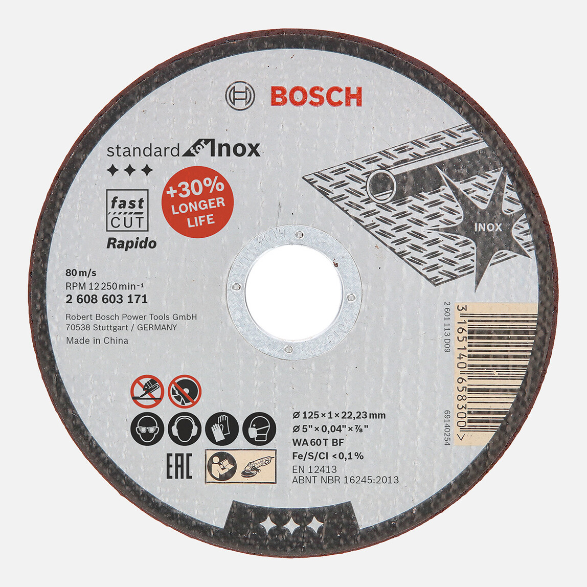    Bosch 125x1,0 mm Standard Seri Düz Inox (Paslanmaz Çelik) Kesme Diski (Taş)Rapido 