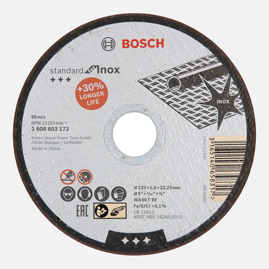 Bosch 125x1,6 mm Standard Seri Düz Inox (Paslanmaz Çelik) Kesme Diski (Taş)