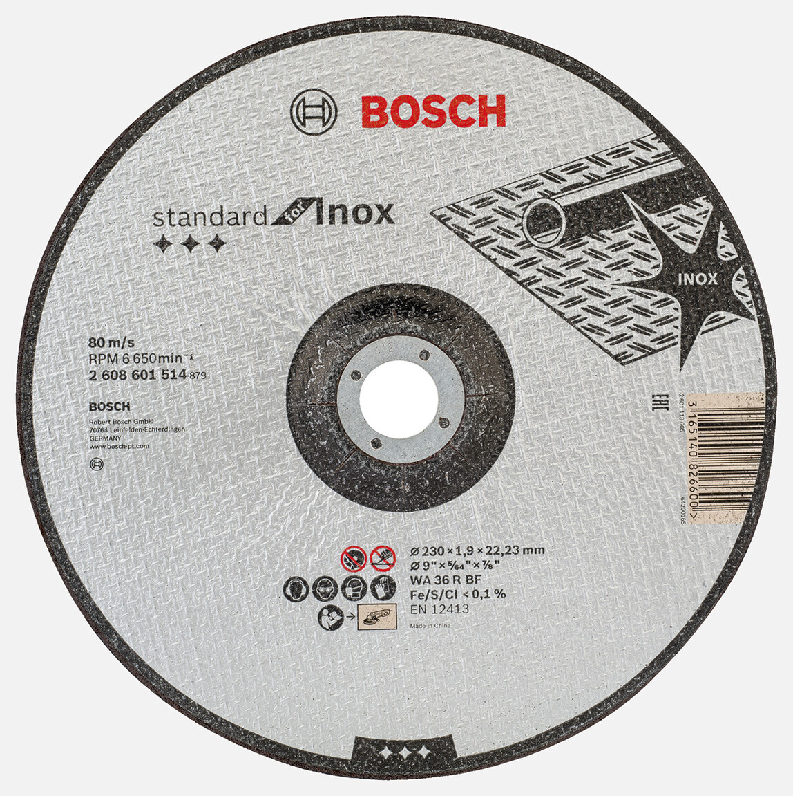    Bosch 230x1,9 mm Standard Seri Düz Inox (Paslanmaz Çelik) Kesme Diski (Taş) 