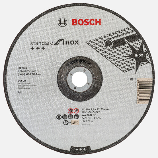 Bosch 230x1,9 mm Standard Seri Düz Inox (Paslanmaz Çelik) Kesme Diski (Taş)