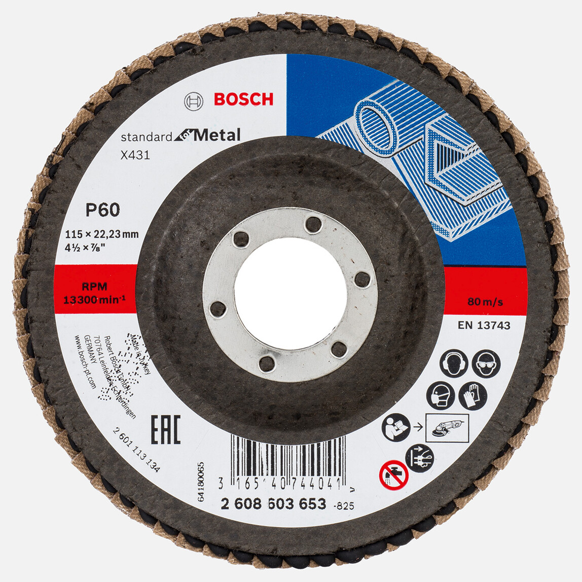 Bosch 115 mm 60 Kum Standard Seri Metal İçin x431 Aluminyumoksit Flap Zımpara Diski_0