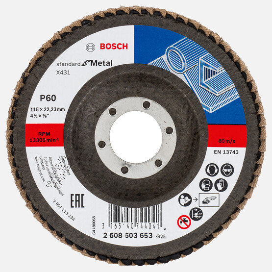 Bosch 115 mm 60 Kum Standard Seri Metal İçin x431 Aluminyumoksit Flap Zımpara Diski